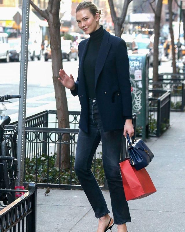 Celine Small 16 Bag in Sati­nat­ed Calf­skin worn by Karlie Kloss New York City March 9, 2020