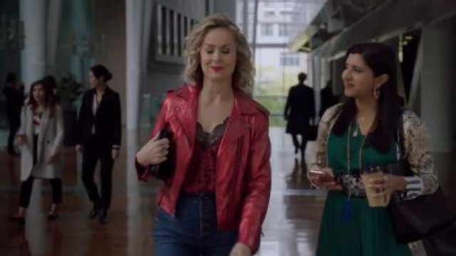 Red Metal­lic Leather Bik­er Jack­et worn by Jacqueline Carlyle (Melora Hardin) in The Bold Type Season 4 Episode 8