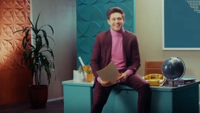 Slim suit trousers in burgundy worn by Niall Horan in Niall Horan - Heartbreak Weather