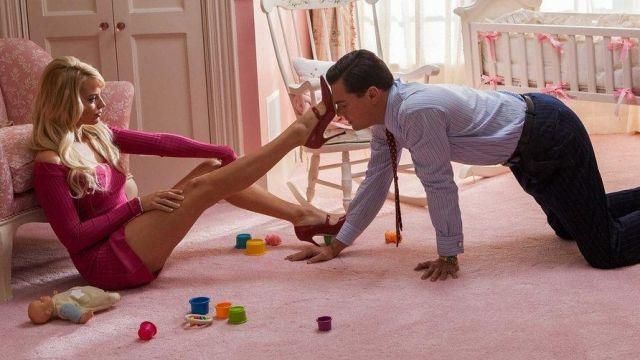 The pink dress and fuschia Naomi Lapaglia (Margot Robbie) in The Wolf of Wall Street