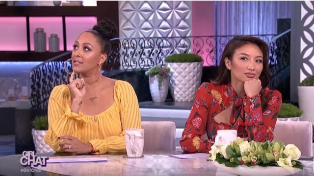 Lini Cara Striped Square-Neck Top worn by Tamera Mowry on The Real March 31, 2020