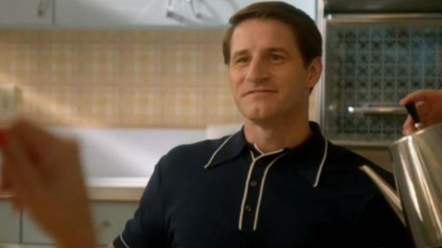 Navy blue polo shirt worn by Robert Stanton (Sam Jaeger) in Why Women Kill (S01E01)