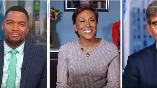 Acne Studios Marled Ombre Patch-Pocket Sweater worn by Robin Roberts on GOOD MORNING AMERICA April 2, 2020