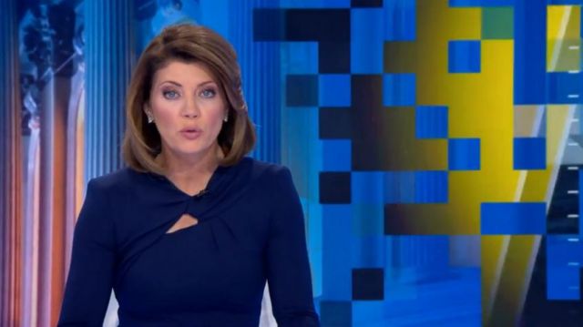 Giorgio Armani Milano Jersey Knotted-Neck Bodycon Dress worn by Norah O'Donnell in CBS This Morning April 2, 2020