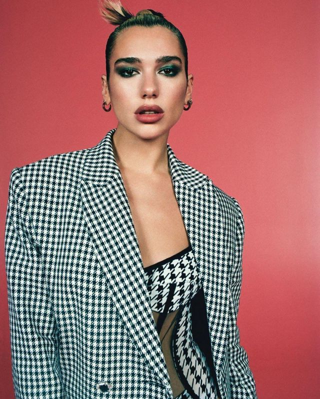 David Koma Houndstooth Corset Bodysuit of Dua Lipa on the Instagram account @dualipa April 4, 2020