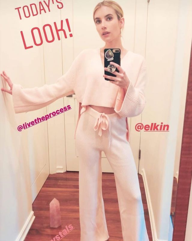 Live the Process Belted Rib Pants worn by Emma Roberts Instagram Story April 5, 2020