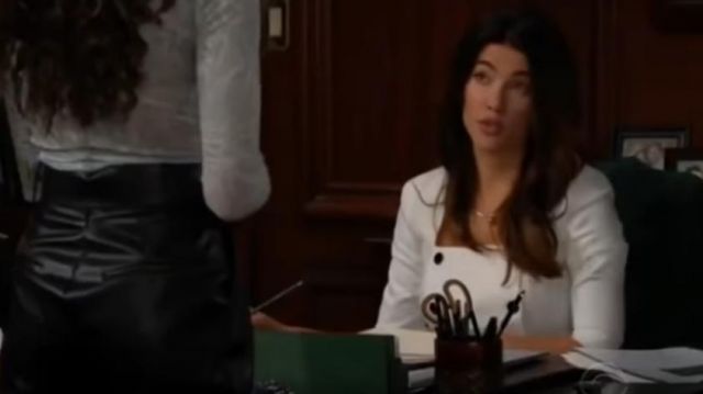 Mil­i­tary Square Neck Dress worn by Steffy Forrester (Jacqueline MacInnes Wood) as seen on The Bold and the Beautiful April 6, 2020
