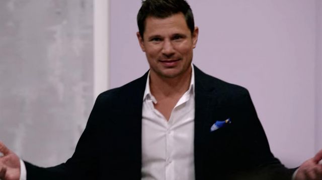 Costume noir blazer veste portée par Nick Lachey comme on le voit dans l'Amour est Aveugle (S01E01)
