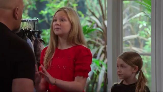 Pe­plum Top Red worn by Mandy Wight (Lily Brooks O'Briant) in The Big Show Show Season 1 Episode 5