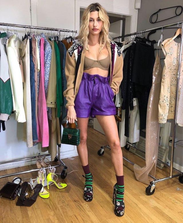 Miu Miu Daisy Gabardine Sandals worn by Hailey Bieber Maeve Reilly’s Instagram April 7, 2020