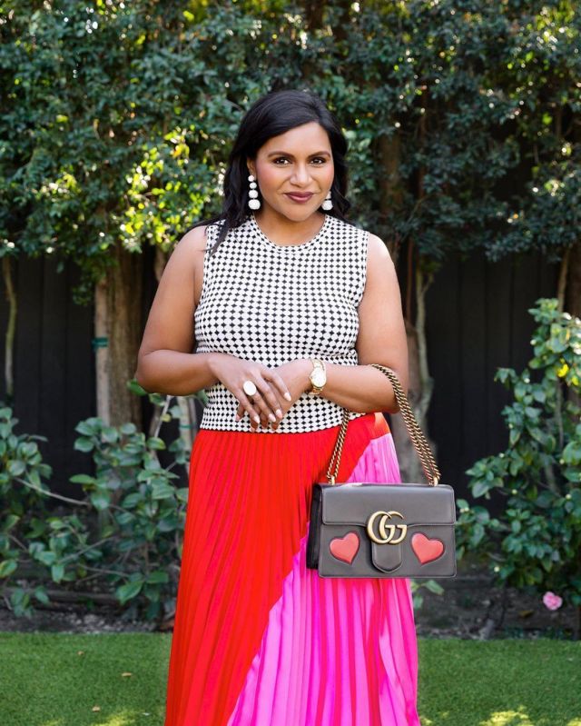 Theory Pleated Skirt worn by Mindy Kaling Instagram April 8, 2020