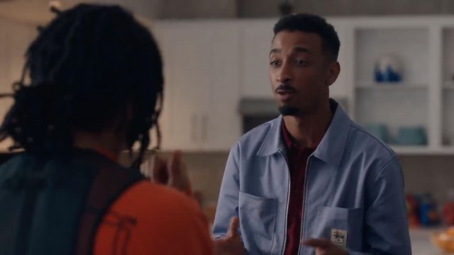 Stüssy Zip Up Work Shirt in Lavender worn by Elz (Travis Bennett / Taco) in Dave (S01E07)