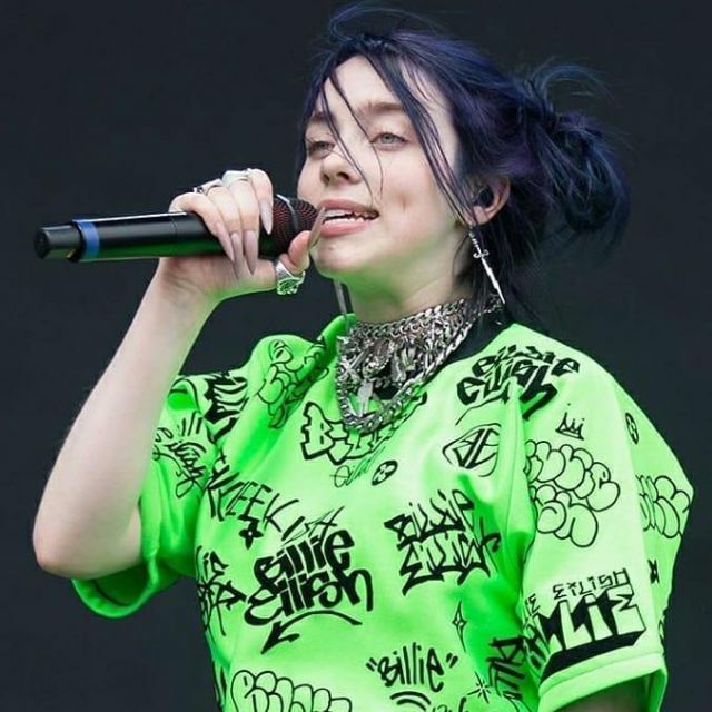 The green t-shirt graffiti-worn by Billie Eilish account on the ...