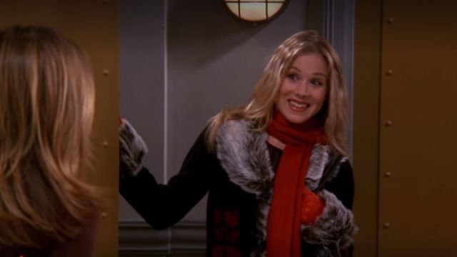 Fur collar coat worn by Rachel's sister (Christina Applegate) as seen in Friends (Season 9 Episode 8)