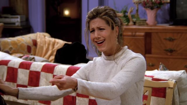 The sweater white cowl neck worn by Rachel Green (Jennifer Aniston) in Friends (Season 1 Episode 19)