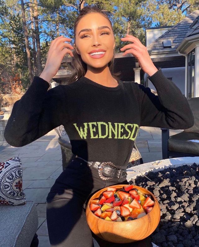 Alberta Ferretti Wednes­day Sweater worn by Olivia Culpo Instagram April 10, 2020