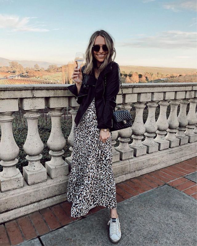 Leop­ard Tiered Maxi Dress of Shannon on the Instagram account @itsybitsyindulgences