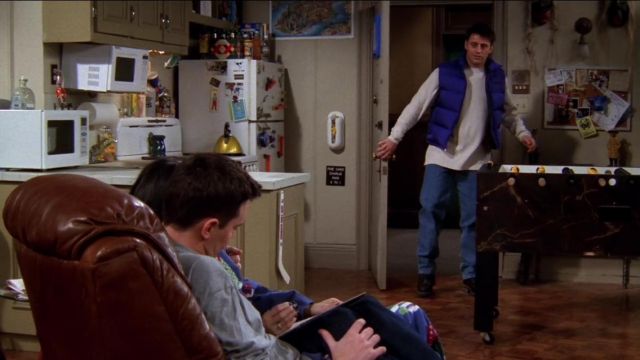 Ralph Lauren Blue Puff Vest worn by Joey Tribbiani (Matt LeBlanc) as seen in Friends (S05E19)