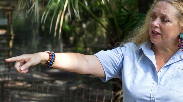 Oeil de tigre bleu de perle bracelet porté par Big Cat Rescue (Carole Baskin) dans de Roi de Tigre: le Meurtre, le Chaos et la Folie (S01E06)