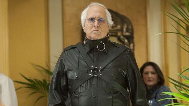 Black leather harness worn by Pierce Hawthorne (Chevy Chase) in Community (S02E19)