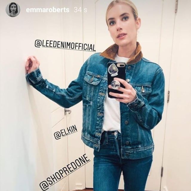 Urban renewal Vintage Lee Tempête Rider Veste en jean porté par Emma Roberts, Instagram Histoires 19 avril 2020