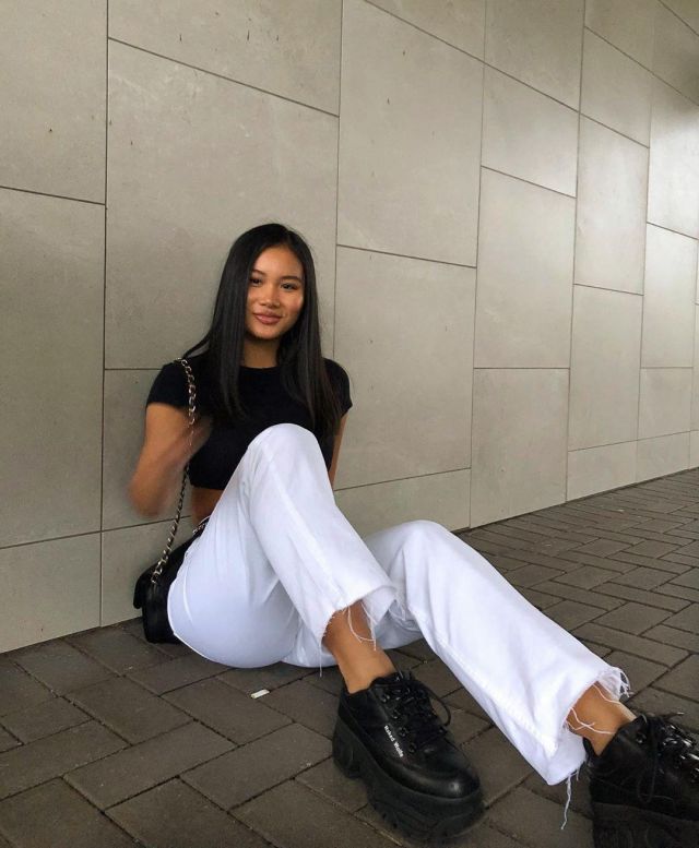 Naked Wolfe Black Sporty Leather Plat­form Sneak­ers of Helena on her Instagram account @hhelenanguyen