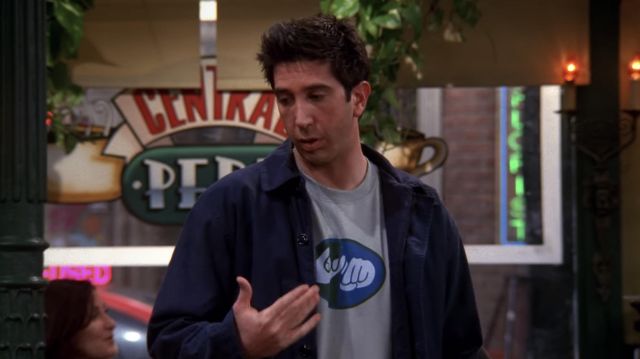 Grey t-shirt worn by Dr. Ross Geller (David Schwimmer) as seen in Friends (S08E17)