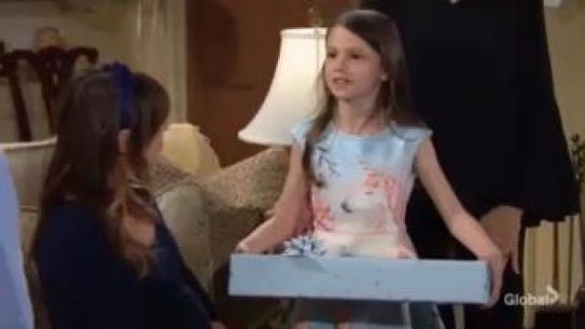 Hannah banana Uni­corn Scu­ba Fit & Flare Dress worn by Bella Fisher (Martie Blair) as seen on The Young and the Restless April 21, 2020