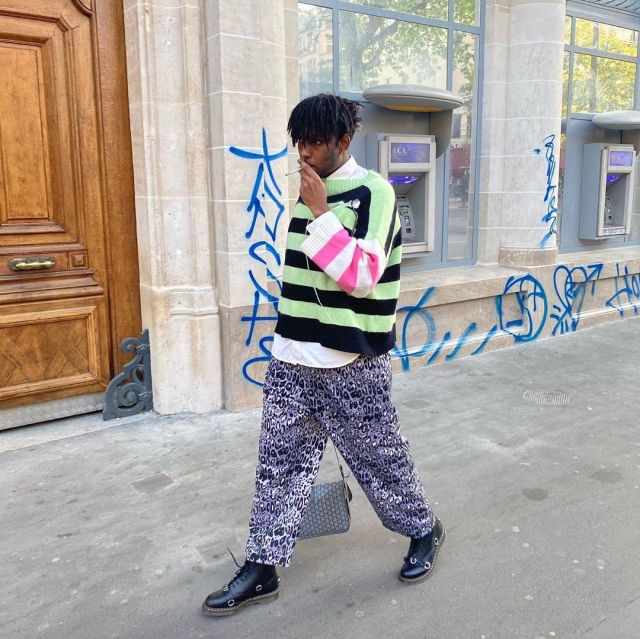 The sweater Charles Jeffrey's Loverboy worn by Youv Dee on his account Instagram @youv_dee