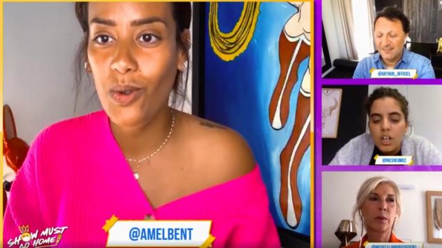 Cardigan V-neck pink fuschia of Amel Bent in Show Must Go Home the 25.04.2020