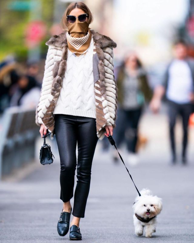 Santoni Double Buckle Leather Loafers worn by Olivia Palermo Instagram April 25, 2020