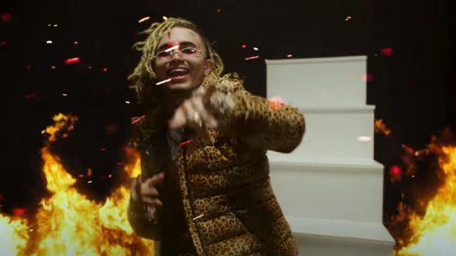Moncler Bady Leop­ard Print Down Coat worn by Anuel AA in ILLUMINATI by Lil Pump & Anuel AA (Official Music Video)