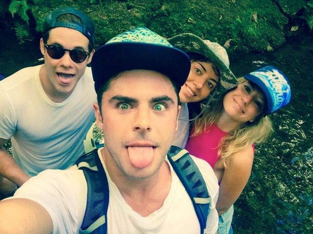 RVCA Truck­er Print Flat Brim Snap­back Hat worn by Zac Efron on his Instagram account @zacefron