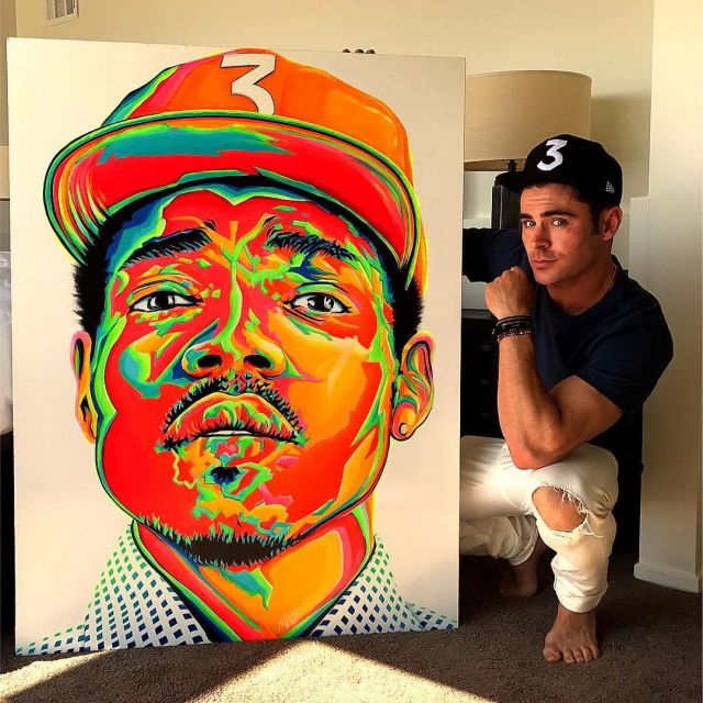 New Era Chance The Rap­per 3 Cap Snap­back Hat worn by Zac Efron on the Instagram account @zacefron
