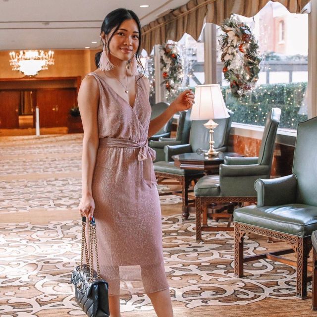 Bb Dakota Faux Wrap Dress of Lily Rose on the Instagram account @withlovelilyrose
