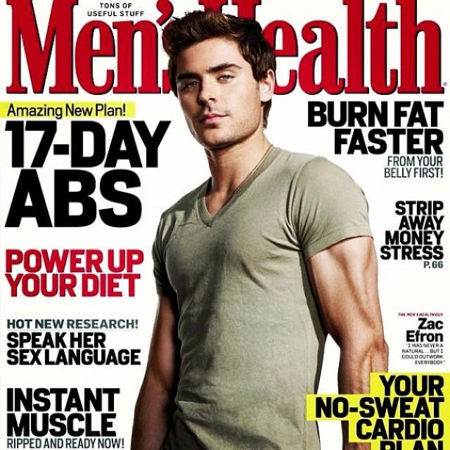 Camiseta de cuello V verde oliva usada por Zac Efron en la portada de Men's Health