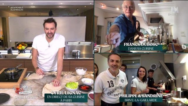 The denim shirt of Franck Dubosc in All cooking in the kitchen with Cyril Lignac