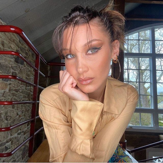 Rue Gembon Odile Gold Earrings worn by Bella Hadid Instagram May 1, 2020