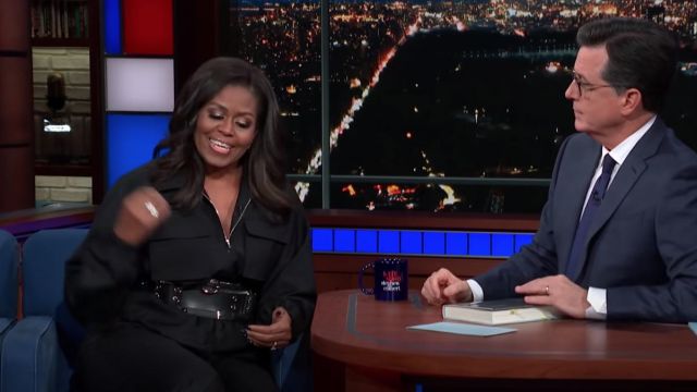 Black leather belt worn by Michelle Obama in The Late Show with Stephen Col­bert