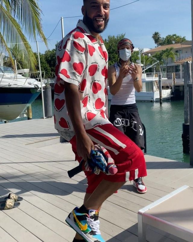 Amiri Hearts Print Shirt worn by French Montana on his Instagram account @frenchmontana