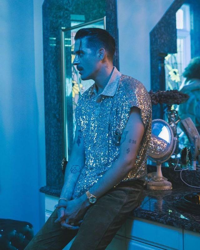 Saint Laurent All Over Sequined Boxy Polo Shirt worn by G-Eazy on his Instagram account @g_eazy