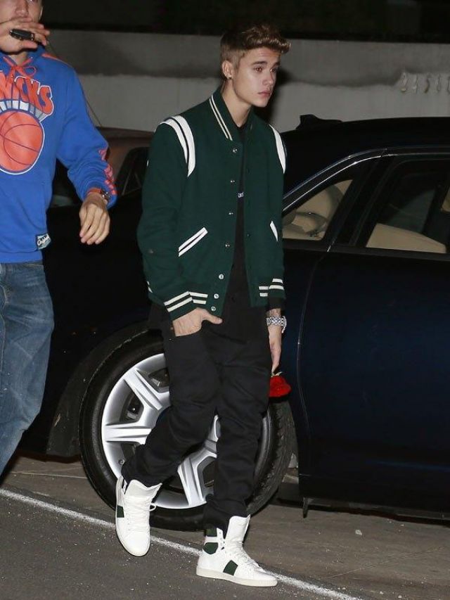 Green varsity jacket worn by Justin Bieber at the Selena Gomez 21st birthday party