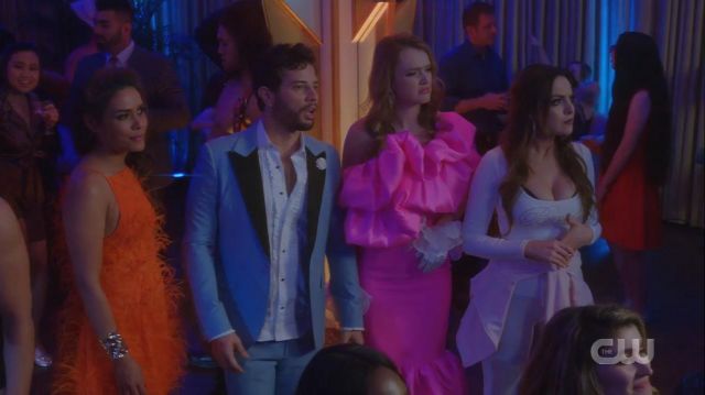 Orange Feather Dress worn by Cristal Carrington (Daniella Alonso) in Dynasty (S03E20)