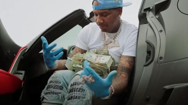 Amiri Dis­tressed Slim Fit Jeans worn by Moneybagg Yo in Me Vs Me (Official Music Video)