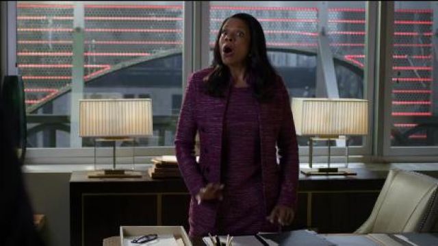 Pur­ple Tweed Knit Jack­et worn by Liz Reddick-Lawrence (Audra McDonald) in The Good Fight Season 4 Episode 4