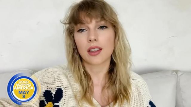 Bali Print­ed Sweater worn by Taylor Swift on Good Morning America May 8, 2020