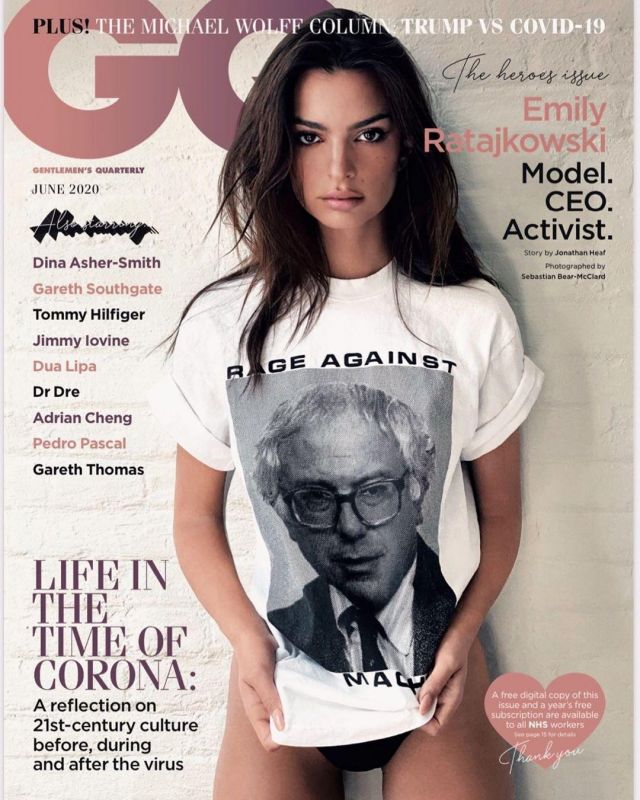 Bernie White Graph­ic Tee of Emily Ratajkowski on the Instagram account @emrata May 11, 2020