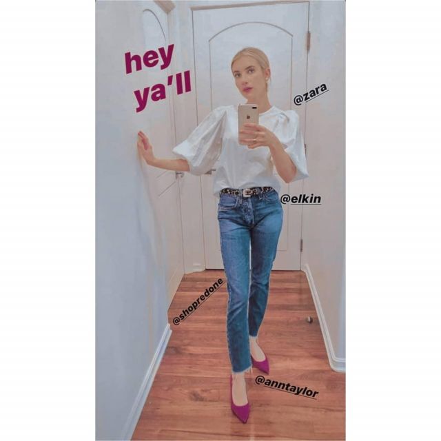 Re Done Frayed Hem Cropped Jeans worn by Emma Roberts Instagram Story May 11, 2020