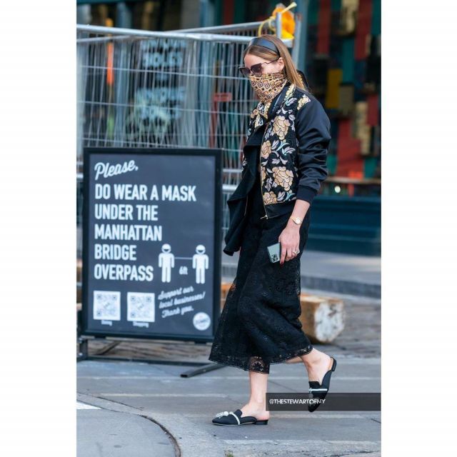 Giannico Louis Mules worn by Olivia Palermo Brooklyn May 17, 2020