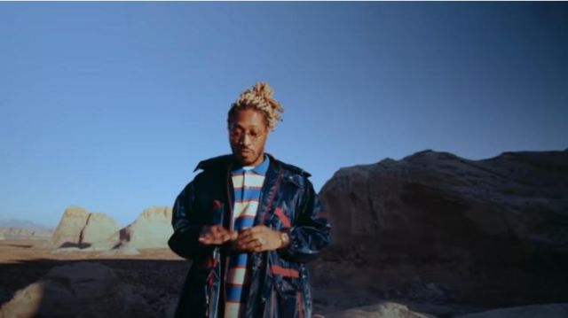 Givenchy Mul­ti­pock­et vel­vet-ef­fect Par­ka worn by Future in Tycoon Official Music Video